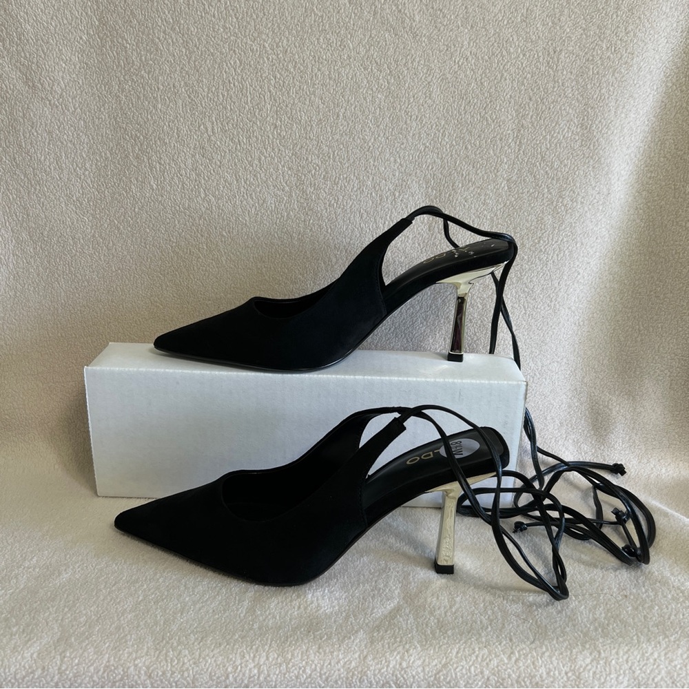 ALDO Pointed Toe Lace-Up Stiletto Heels Black Faux Suede Size 8.5 Shoes